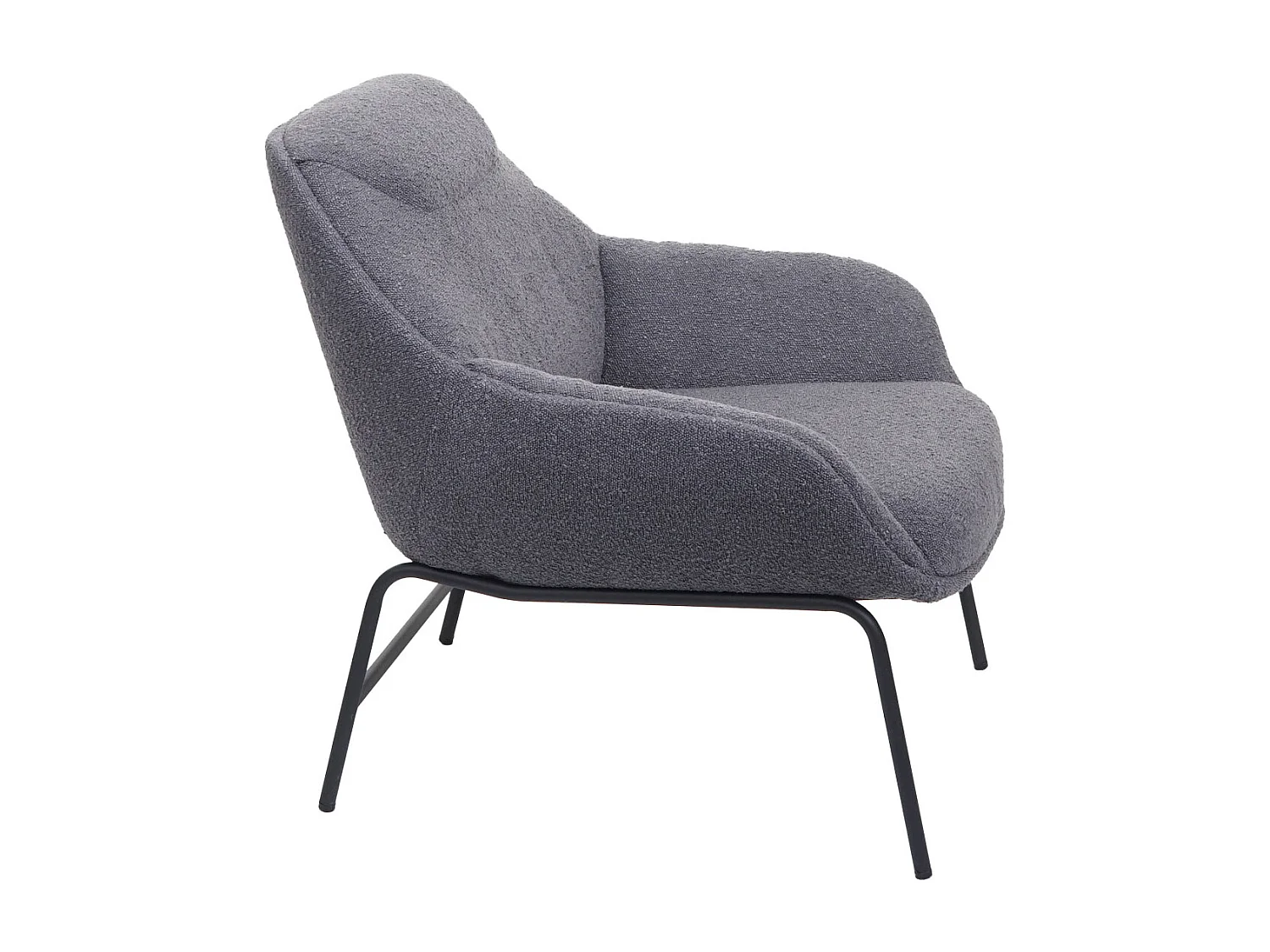 Poltrona sedia lounge MCW-J77 metallo tessuto bouclè grigio scuro