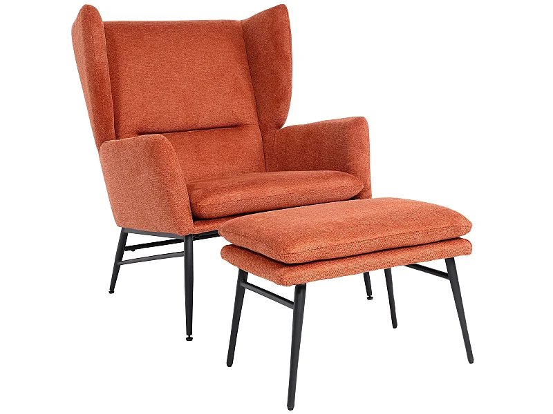 Poltrona relax elegante MCW-L62 con poggiapiedi Lounge tessuto ~ arancione