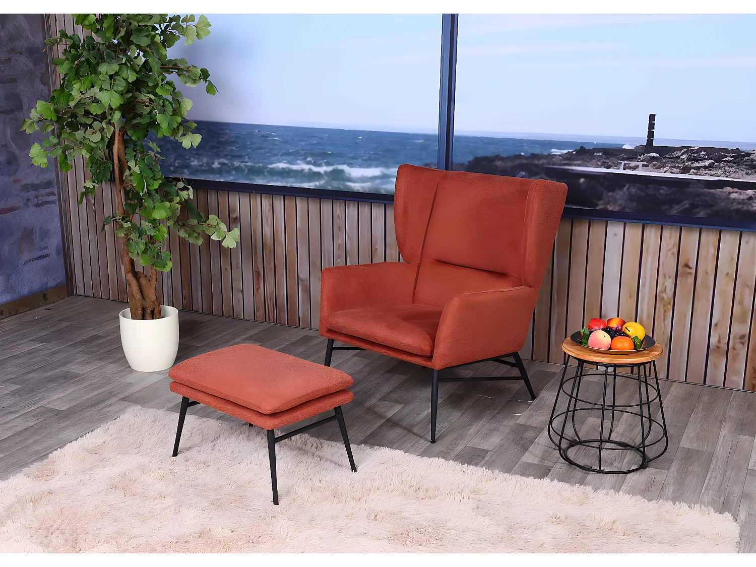 Lounge-Sessel mit Ottomane MCW-L62, Terracotta-braun