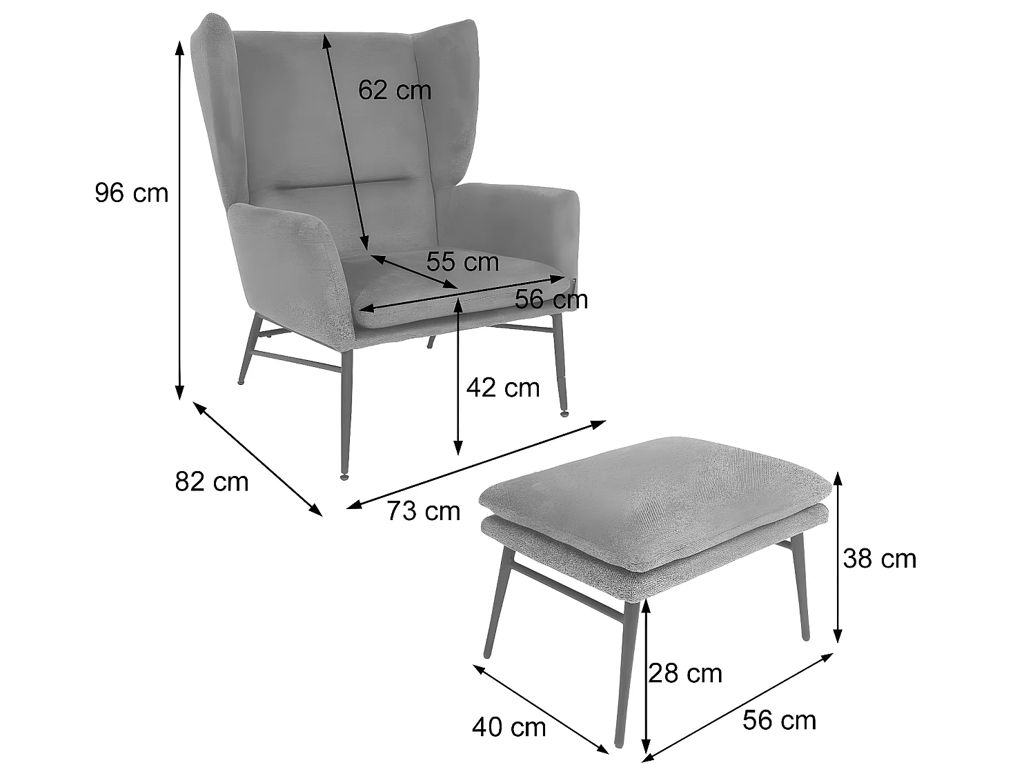 Poltrona relax elegante MCW-L62 con poggiapiedi Lounge tessuto ~ arancione