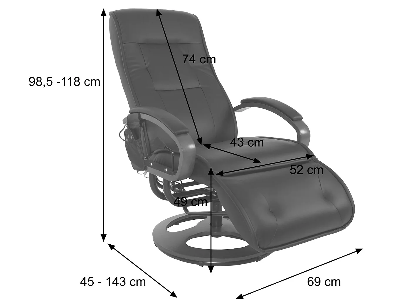 Relaxliege Terni II, Leder, schwarz