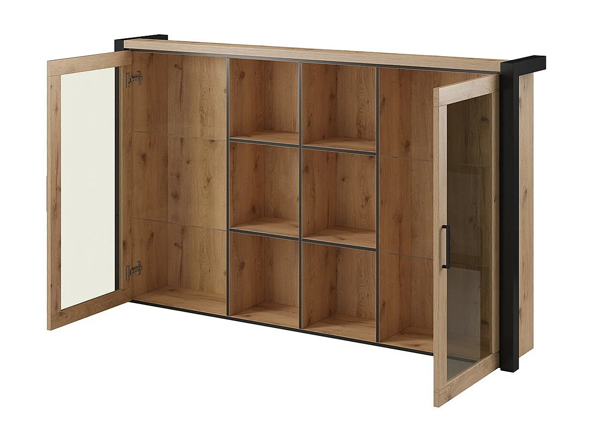 Kast collectie TIVORA. 2 deuren en 6 centrale vakken. Kleur eiken en zwart.