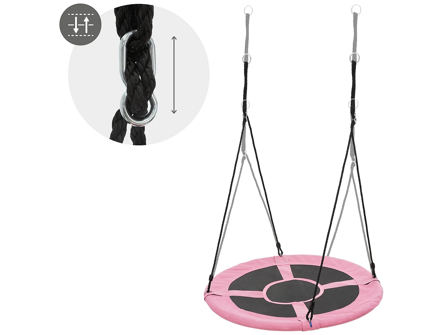 Balançoire nid pour enfants Ø100 cm rose/noir en polyester