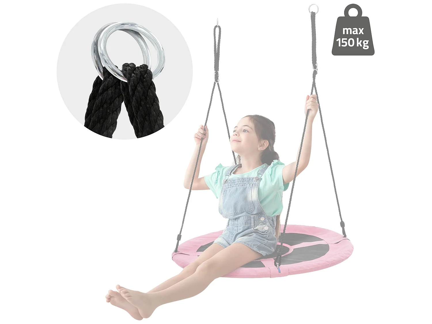 Balançoire nid pour enfants Ø100 cm rose/noir en polyester