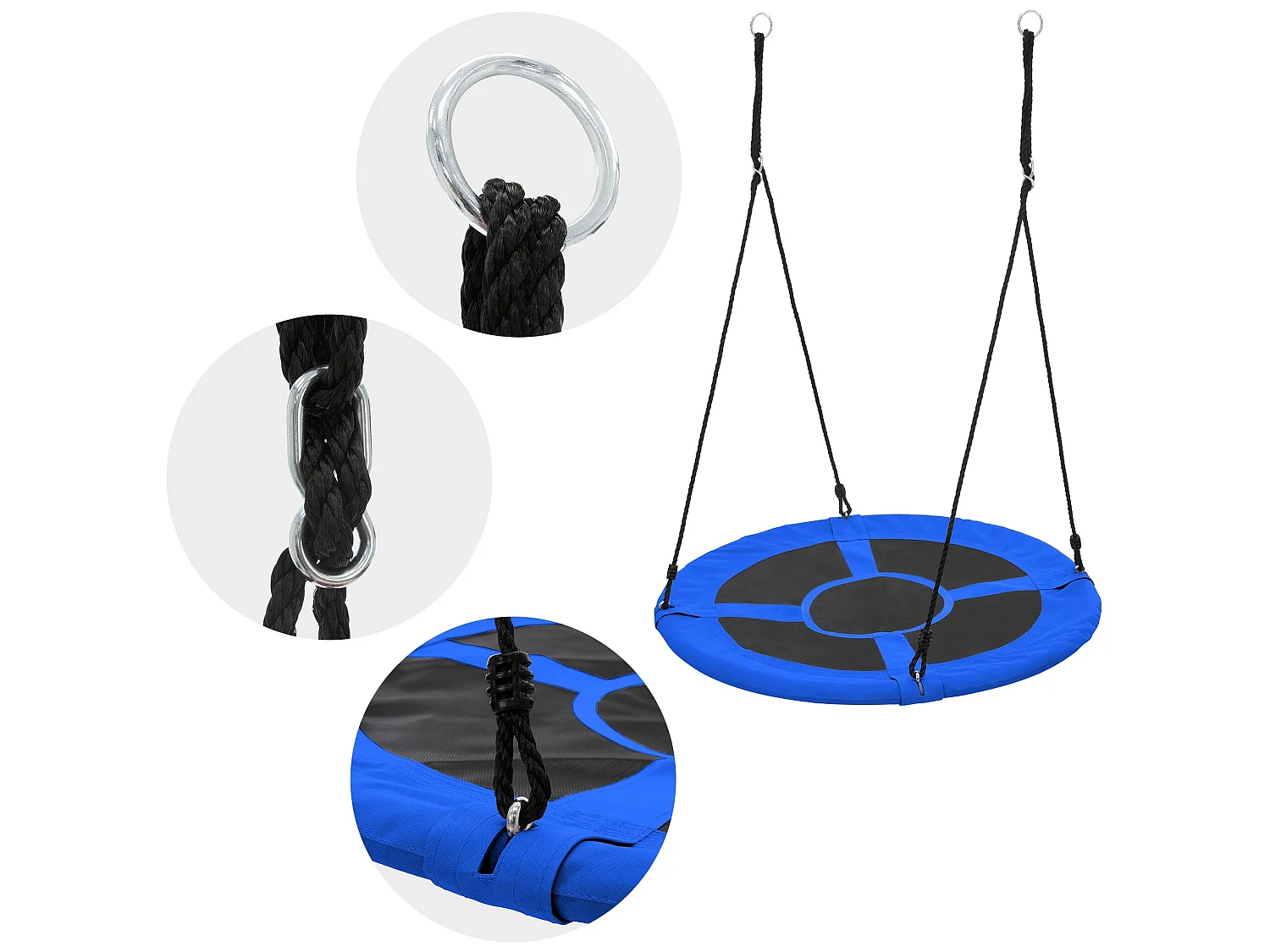Balançoire nid pour enfants Ø100 cm bleu/noir en polyester