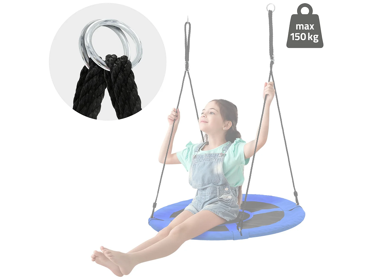 Balançoire nid pour enfants Ø100 cm bleu/noir en polyester