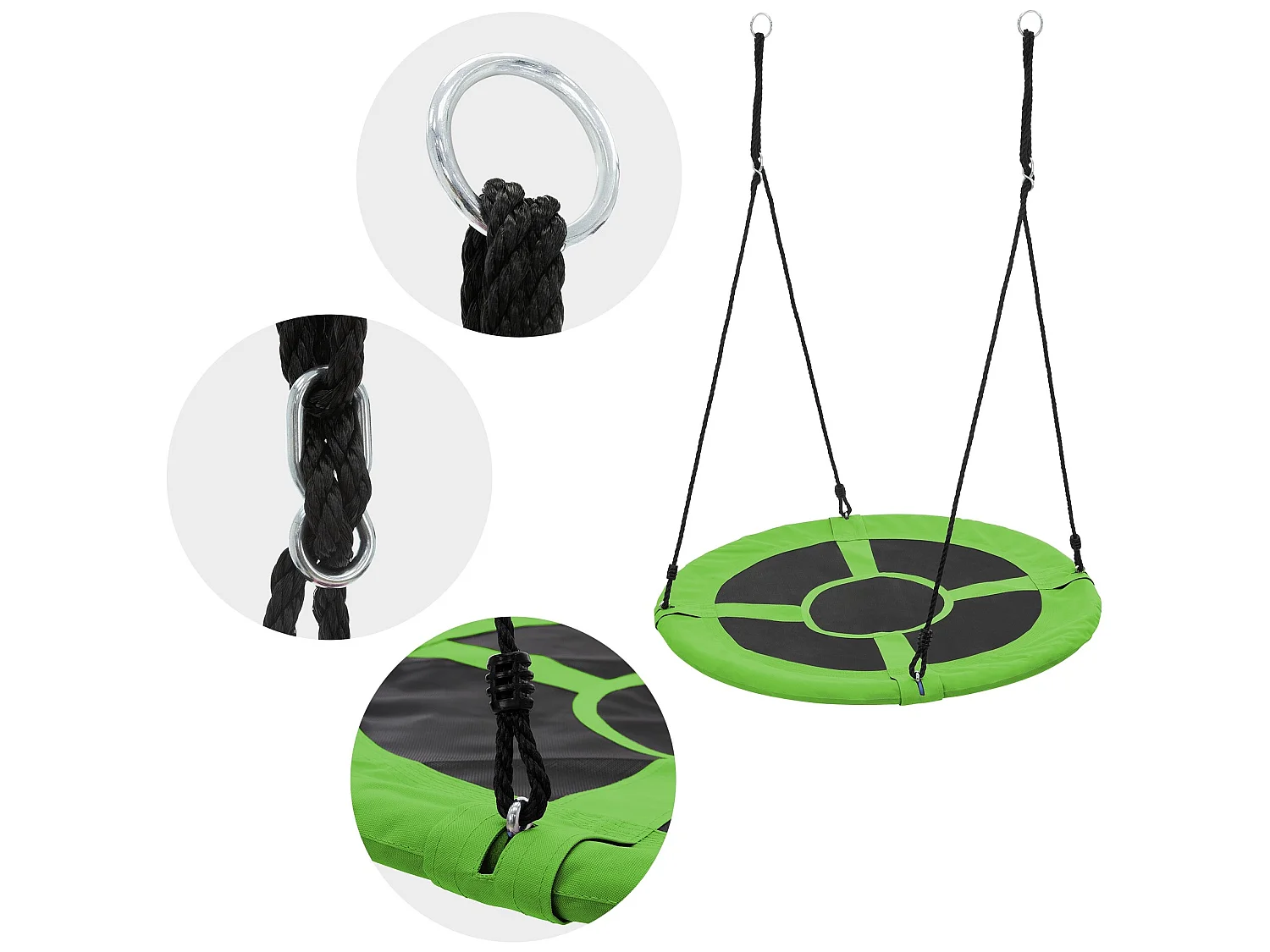 Balançoire nid pour enfants Ø100 cm Vert/noir en polyester