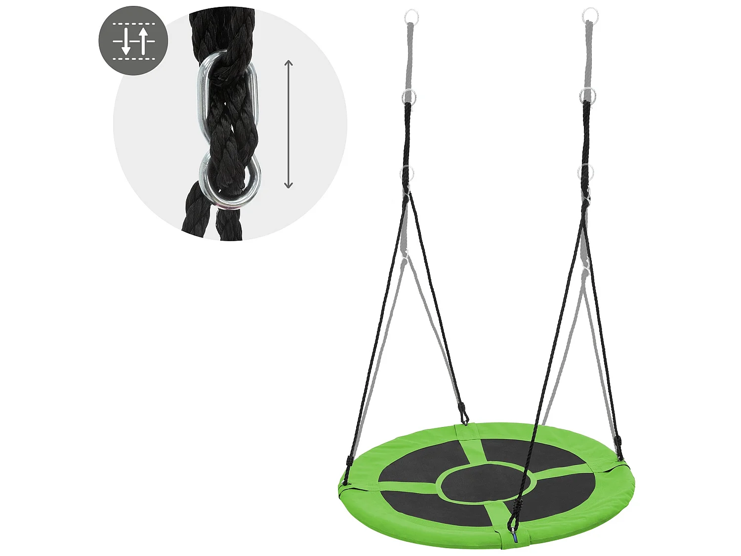 Balançoire nid pour enfants Ø100 cm Vert/noir en polyester