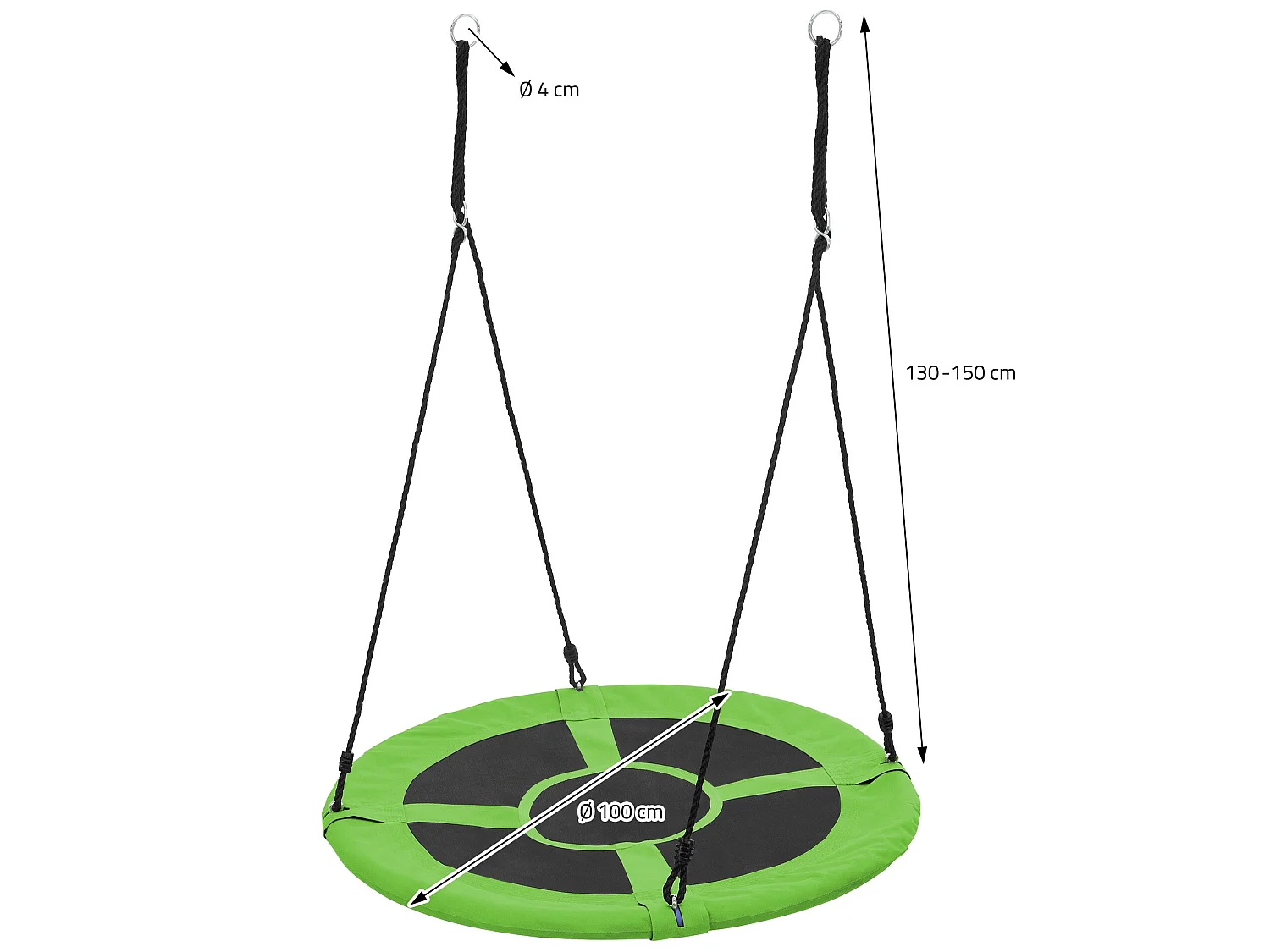 Balançoire nid pour enfants Ø100 cm Vert/noir en polyester