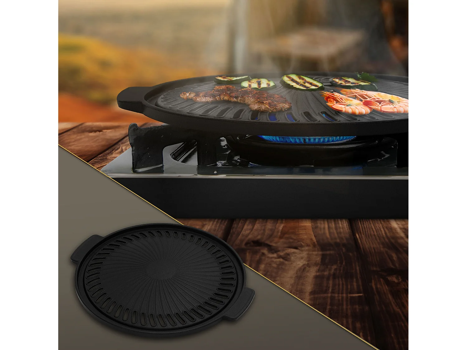 Four à fusée BBQ avec poêle en fonte grill acier noir camping +sac de transport