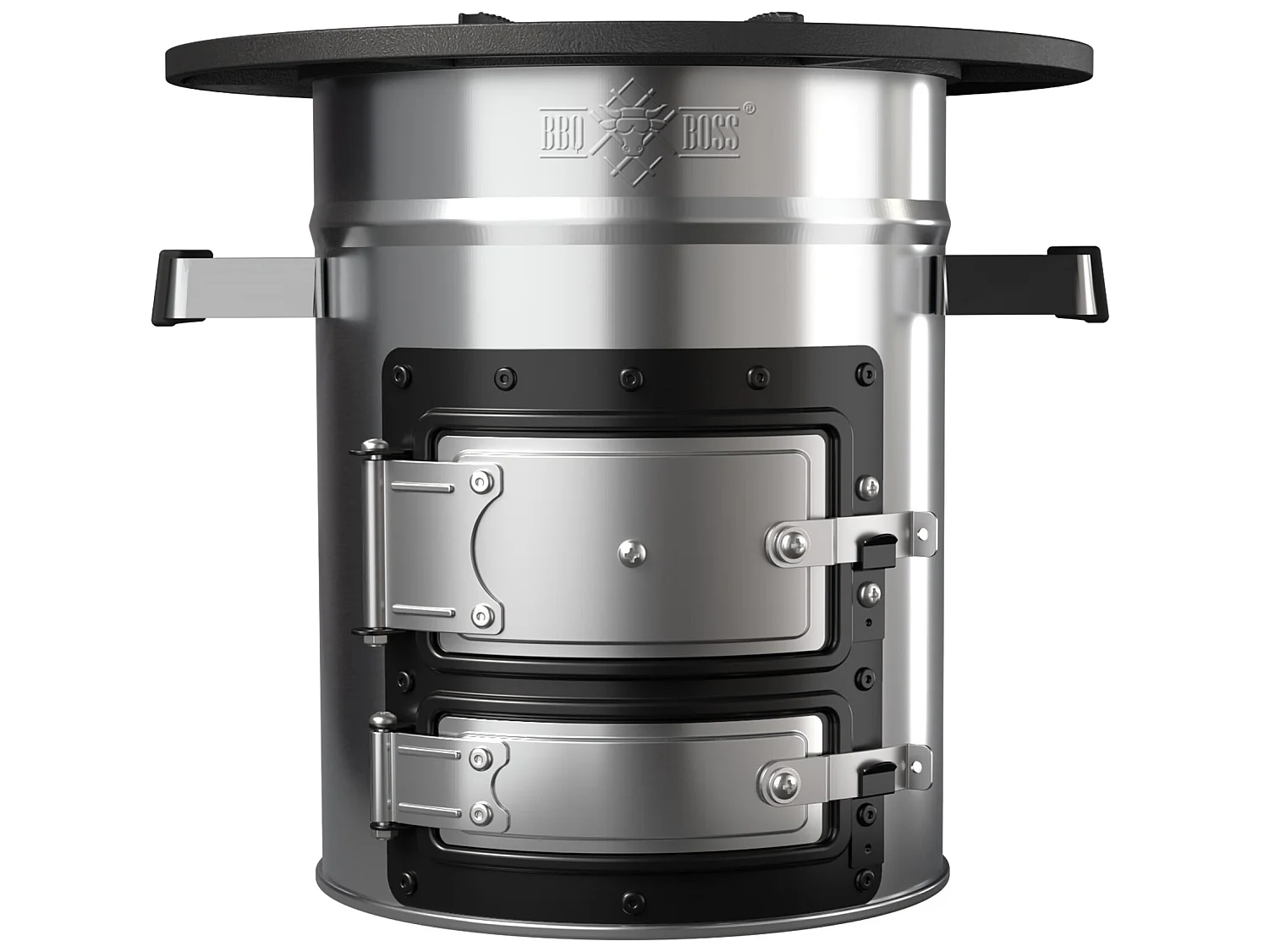 Four à fusée BBQ avec poêle en fonte grill acier noir camping +sac de transport