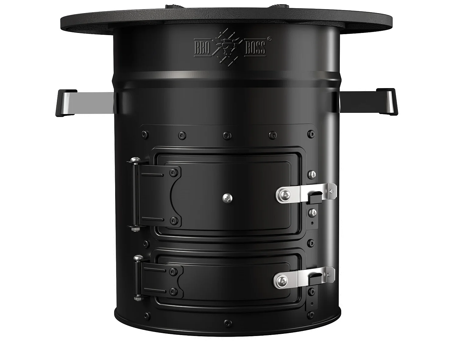 Four à fusée BBQ avec poêle en fonte grill acier noir camping +sac de transport