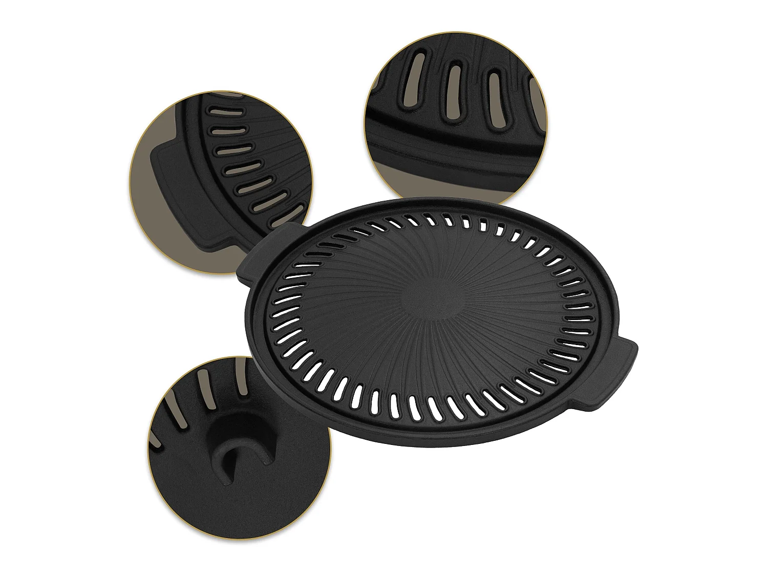 Plancha para barbacoa Ø 32 cm de hierro fundido sartén redonda de grill con asas