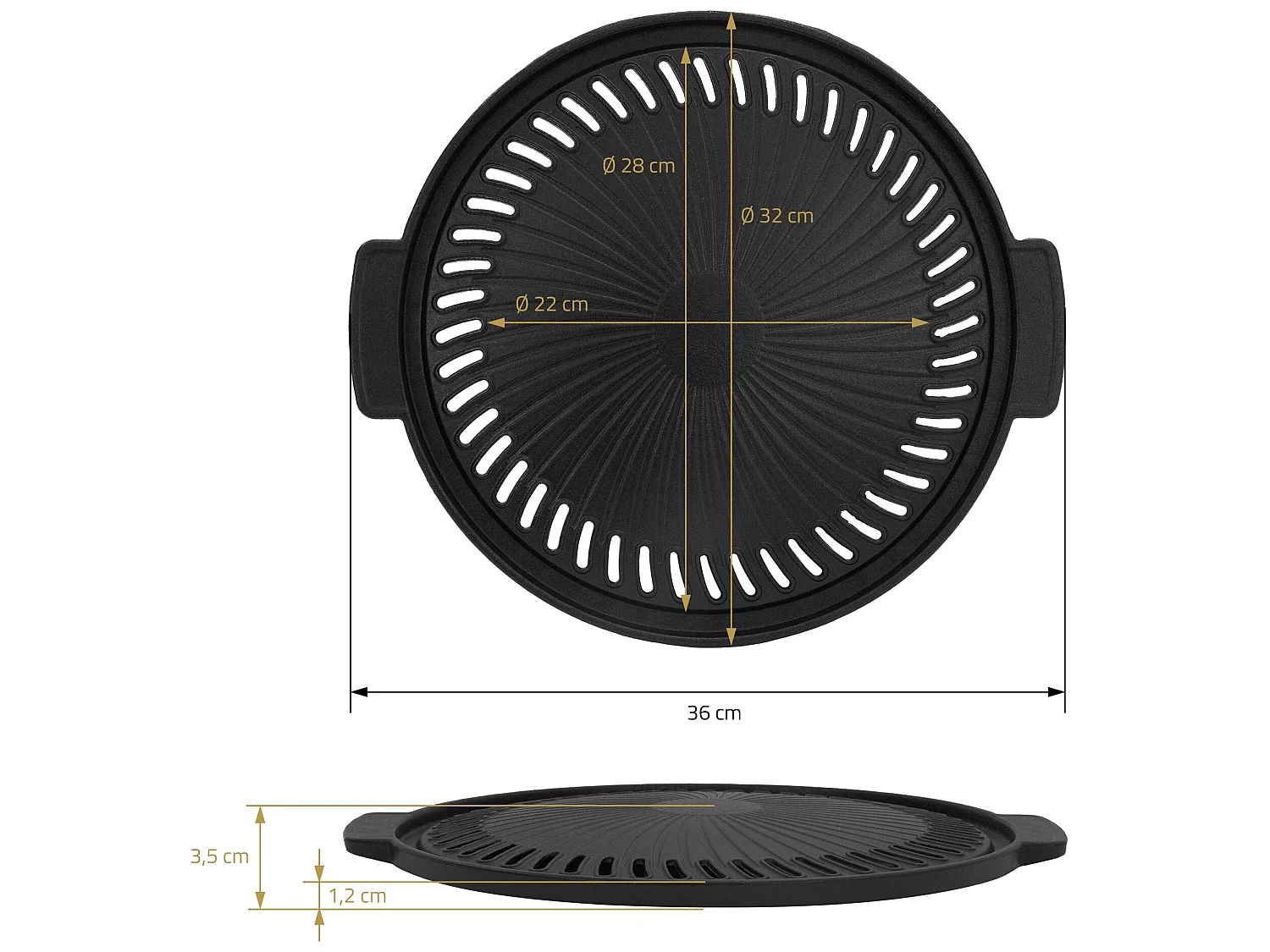 Plancha para barbacoa Ø 32 cm de hierro fundido sartén redonda de grill con asas