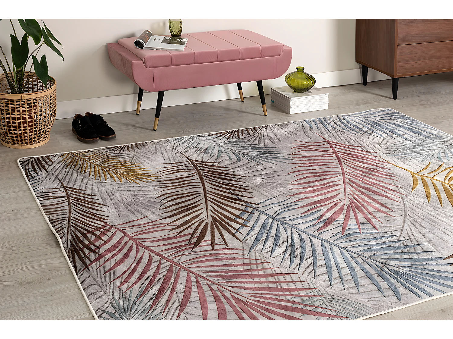 Tapis rectangulaire antidérapant, moquette en polyester avec motif plumes