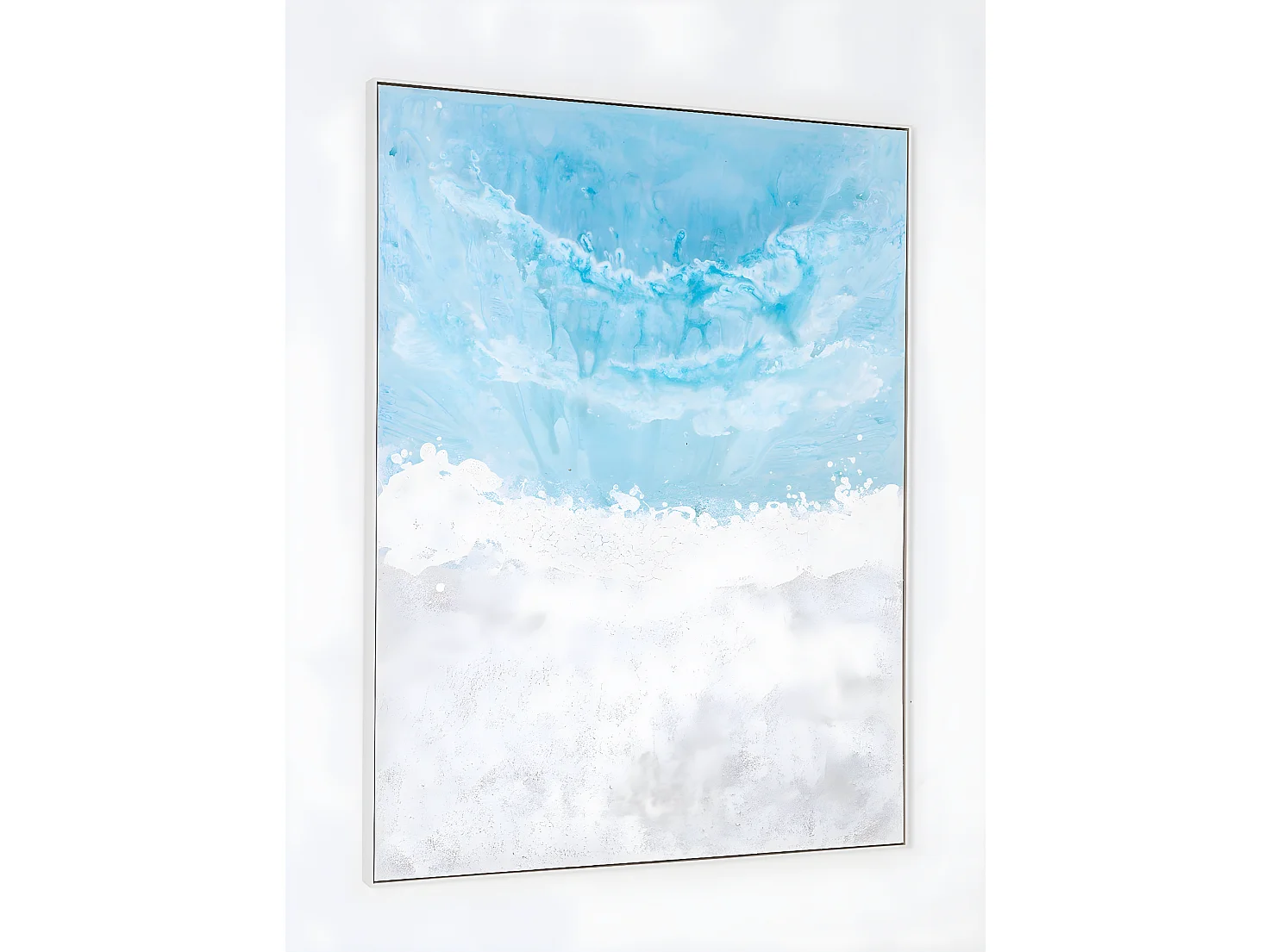 Tableau peinture à l'huile sur toile,peinte abstraite avec cadre en bois blanc