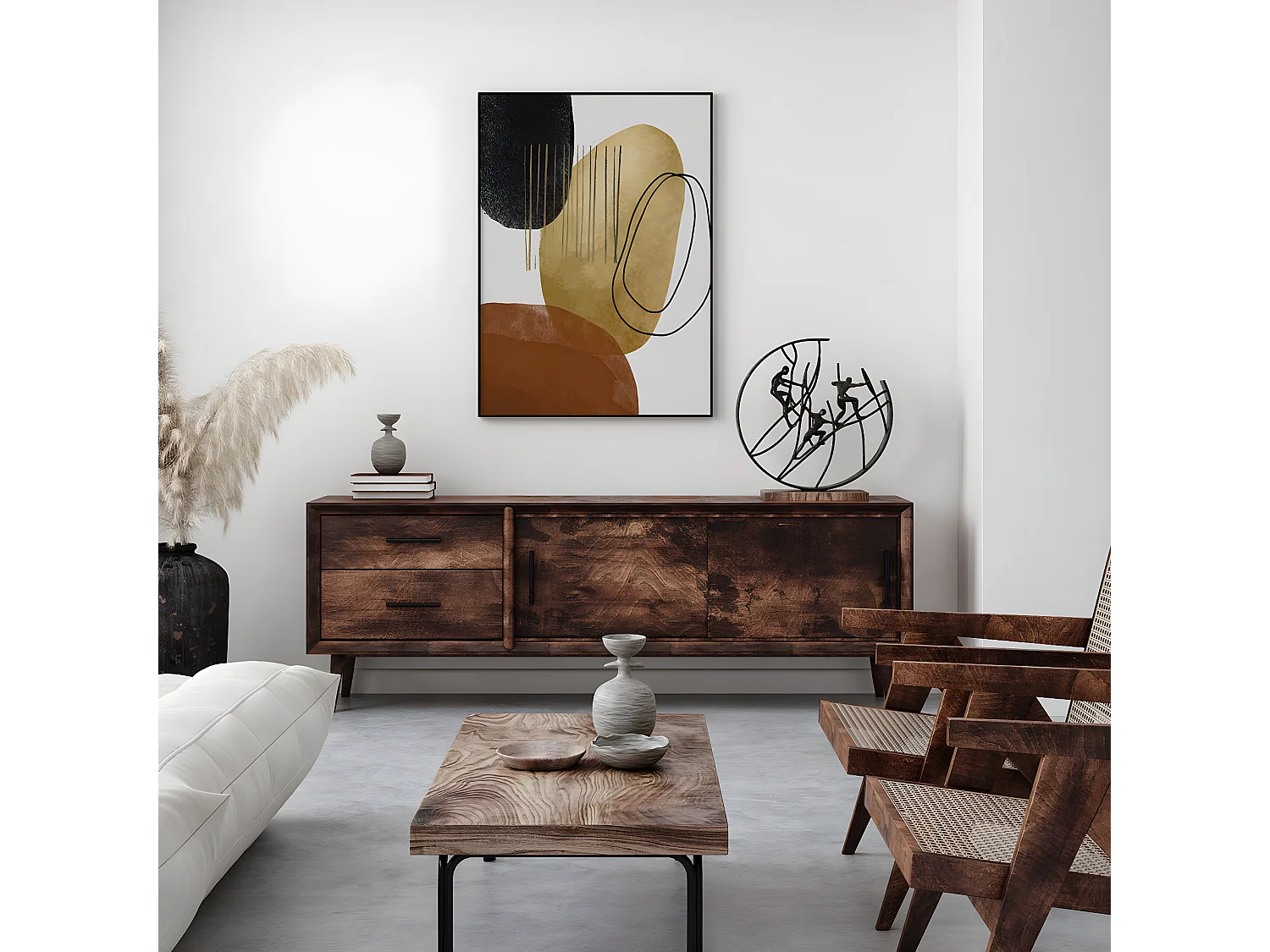 Ensemble 2 tableaux peinture à l'huile sur toile,peinte avec cadre en bois noir
