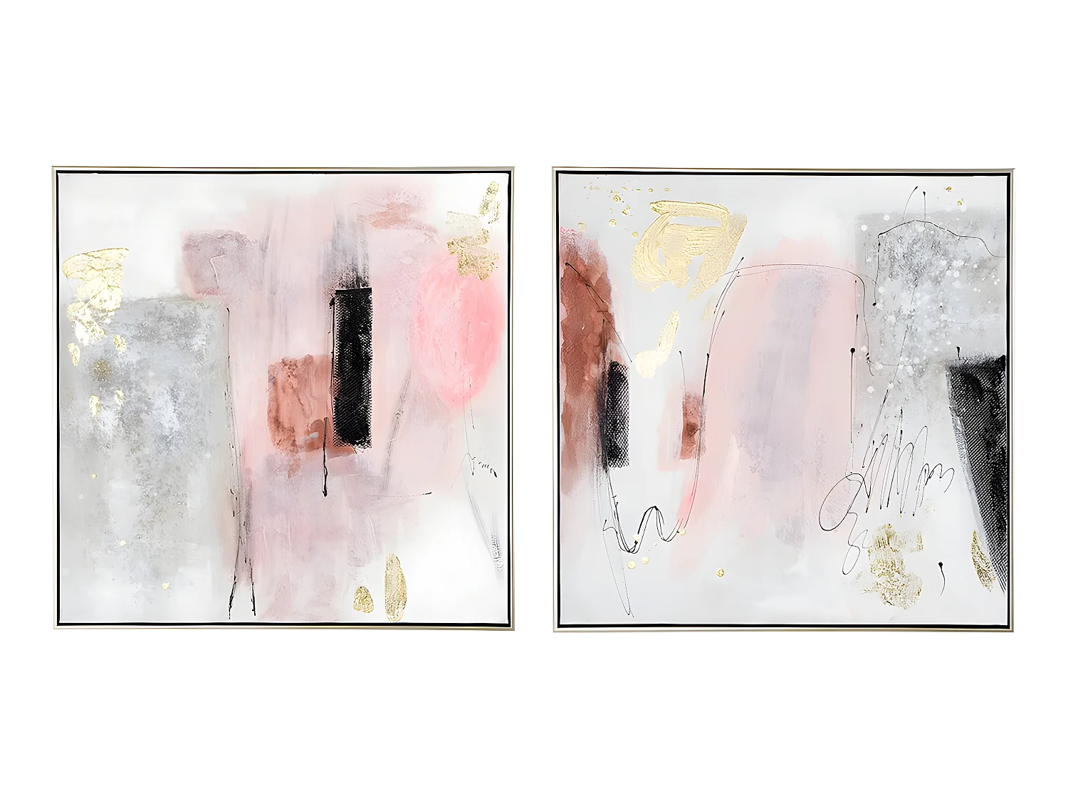 Ensemble de 2 tableaux peinture à l'huile sur toile,peinte à la main avec cadre argenté