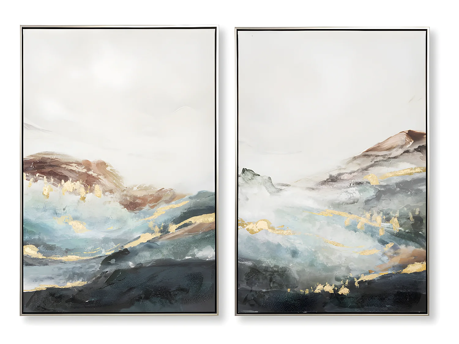 Ensemble de 2 tableaux peinture à l'huile sur toile, peinte murale avec cadre noir