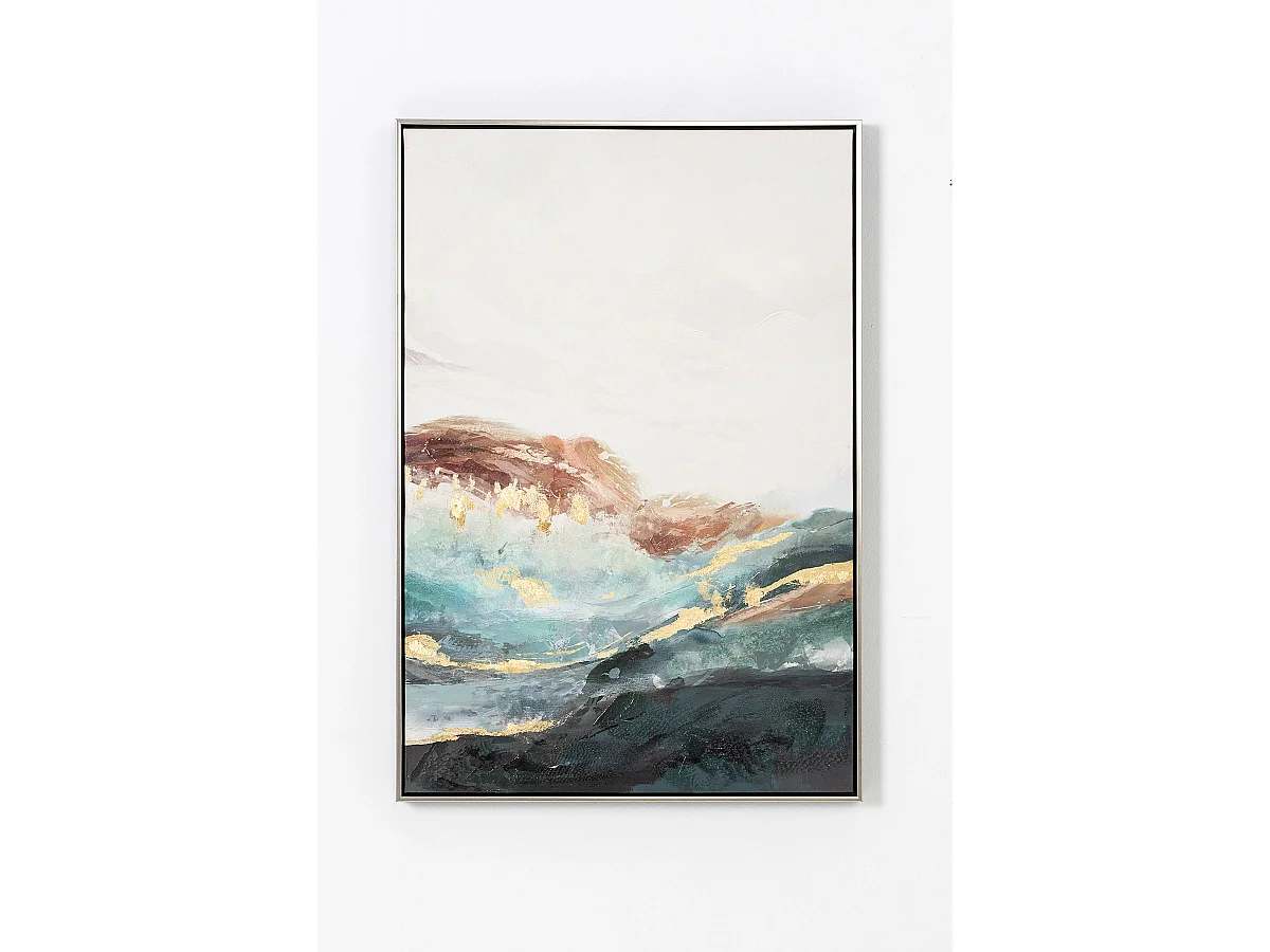 Ensemble de 2 tableaux peinture à l'huile sur toile, peinte murale avec cadre noir