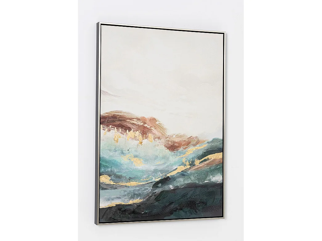Ensemble de 2 tableaux peinture à l'huile sur toile, peinte murale avec cadre noir