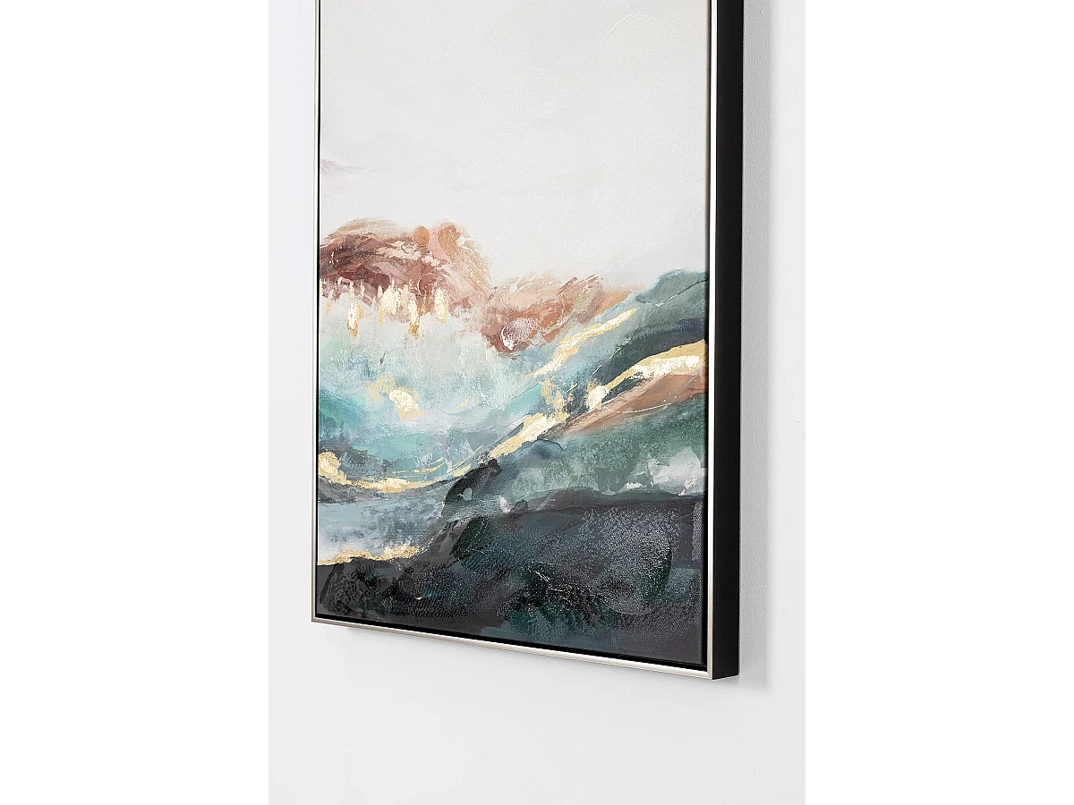 Ensemble de 2 tableaux peinture à l'huile sur toile, peinte murale avec cadre noir