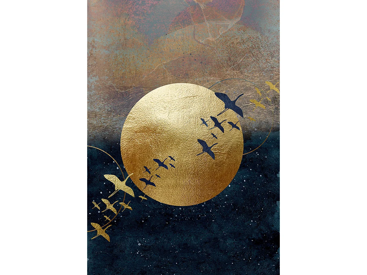 Tableau avec photo imprimée lune brillante dorée avec effet métallique