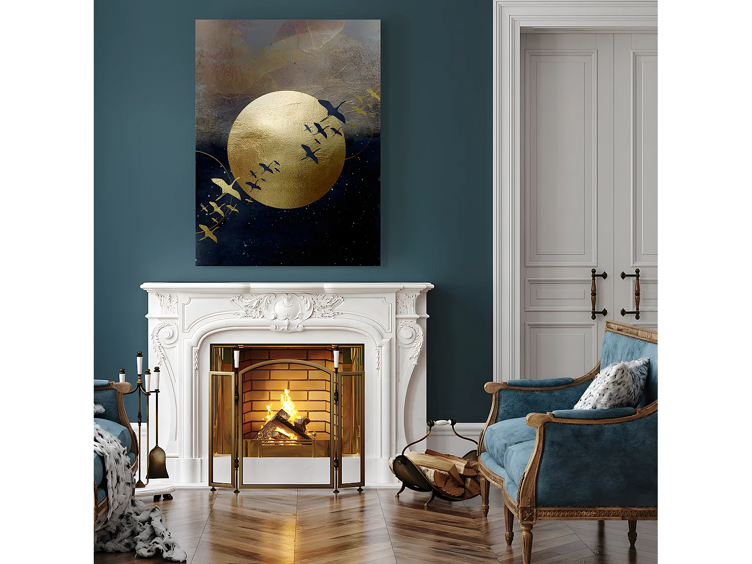 Tableau avec photo imprimée lune brillante dorée avec effet métallique