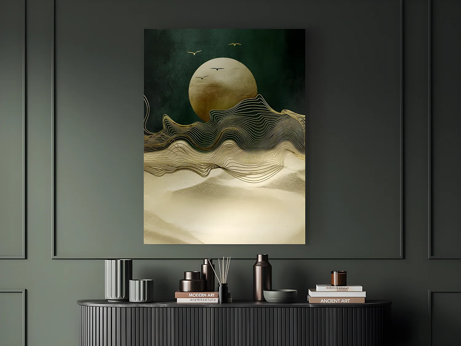 Ensemble de 2 tableaux photo imprimée lune brillante dorée avec effet métallique