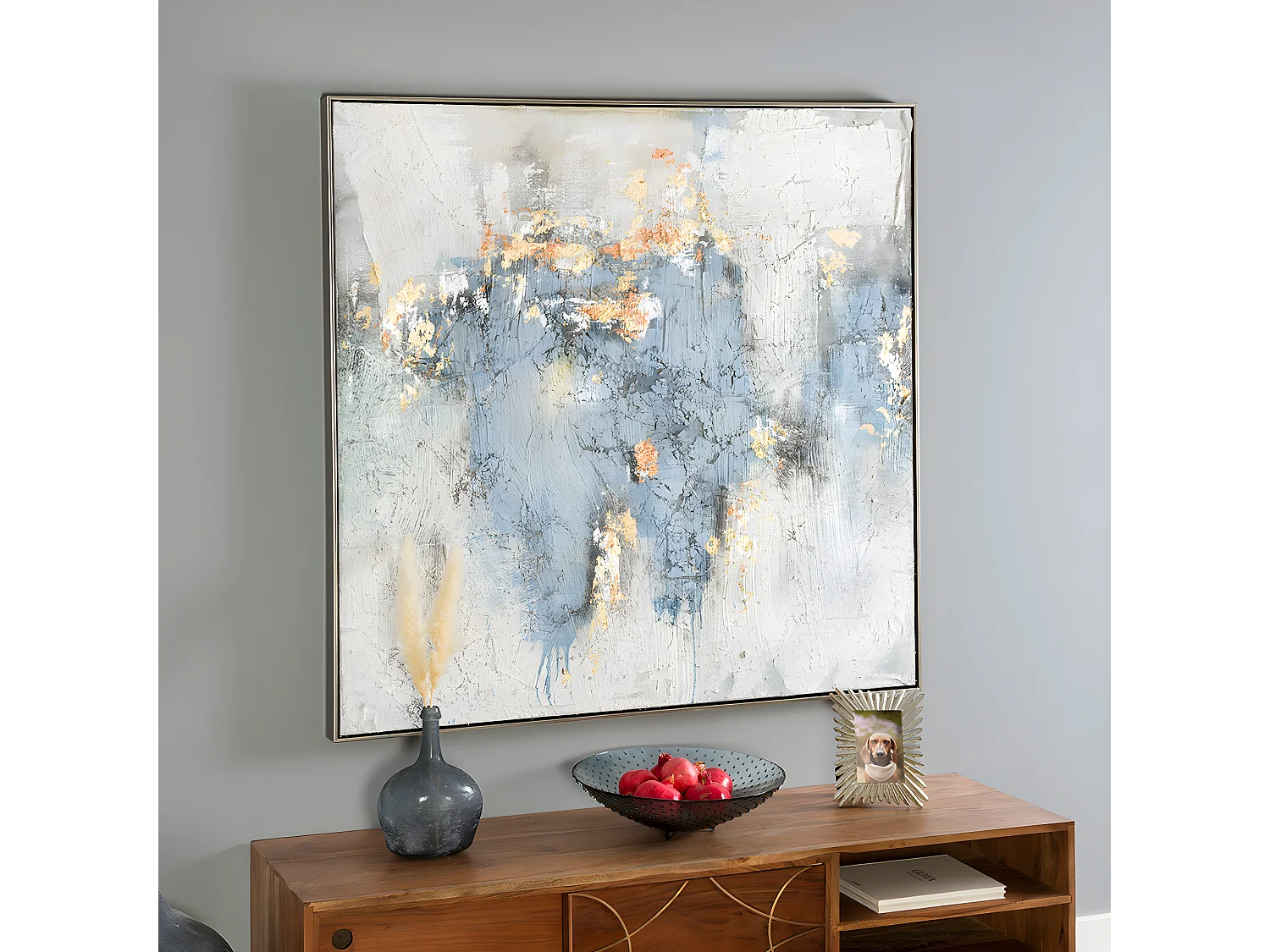 Tableau peinture à l'huile sur toile, peinte à la main avec cadre en bois noir