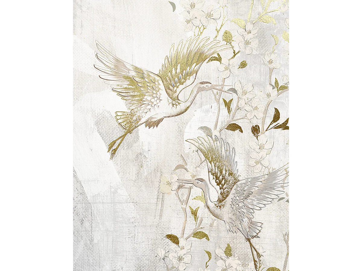 Tableau avec feuille imprimée aux motifs floraux oiseau avec cadre en bois