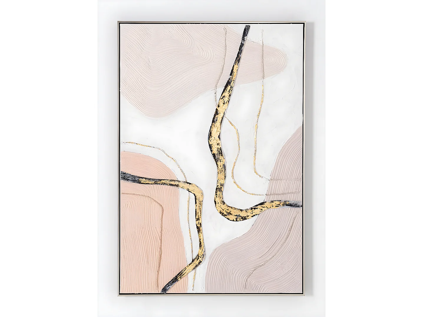 Tableau peinture à l'huile sur toile, peinte avec cadre en bois noir et argenté