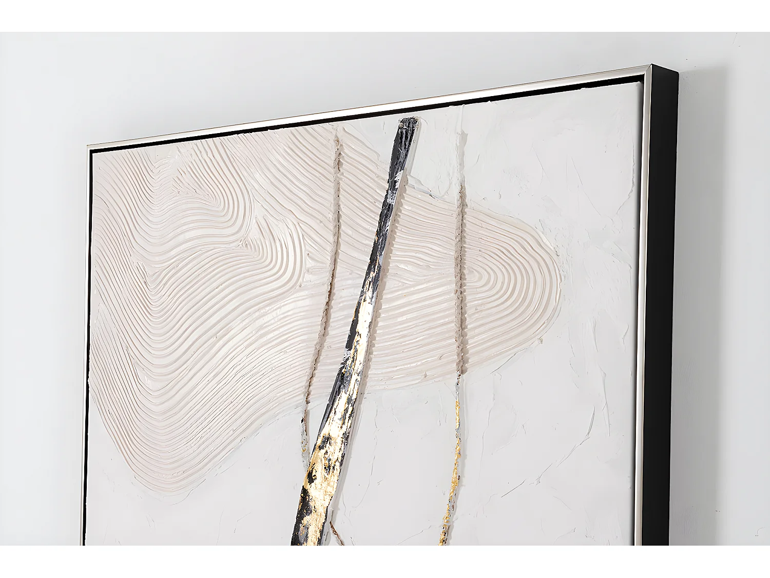 Tableau peinture à l'huile sur toile, peinte avec cadre en bois noir et argenté