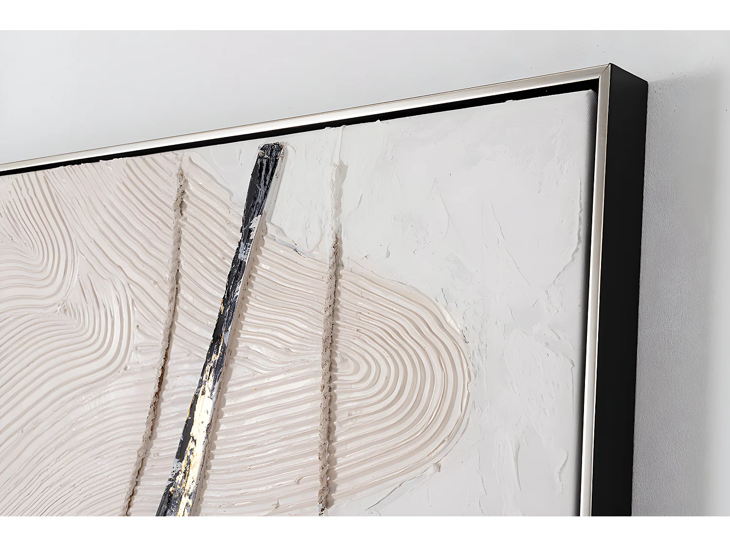 Tableau peinture à l'huile sur toile, peinte avec cadre en bois noir et argenté