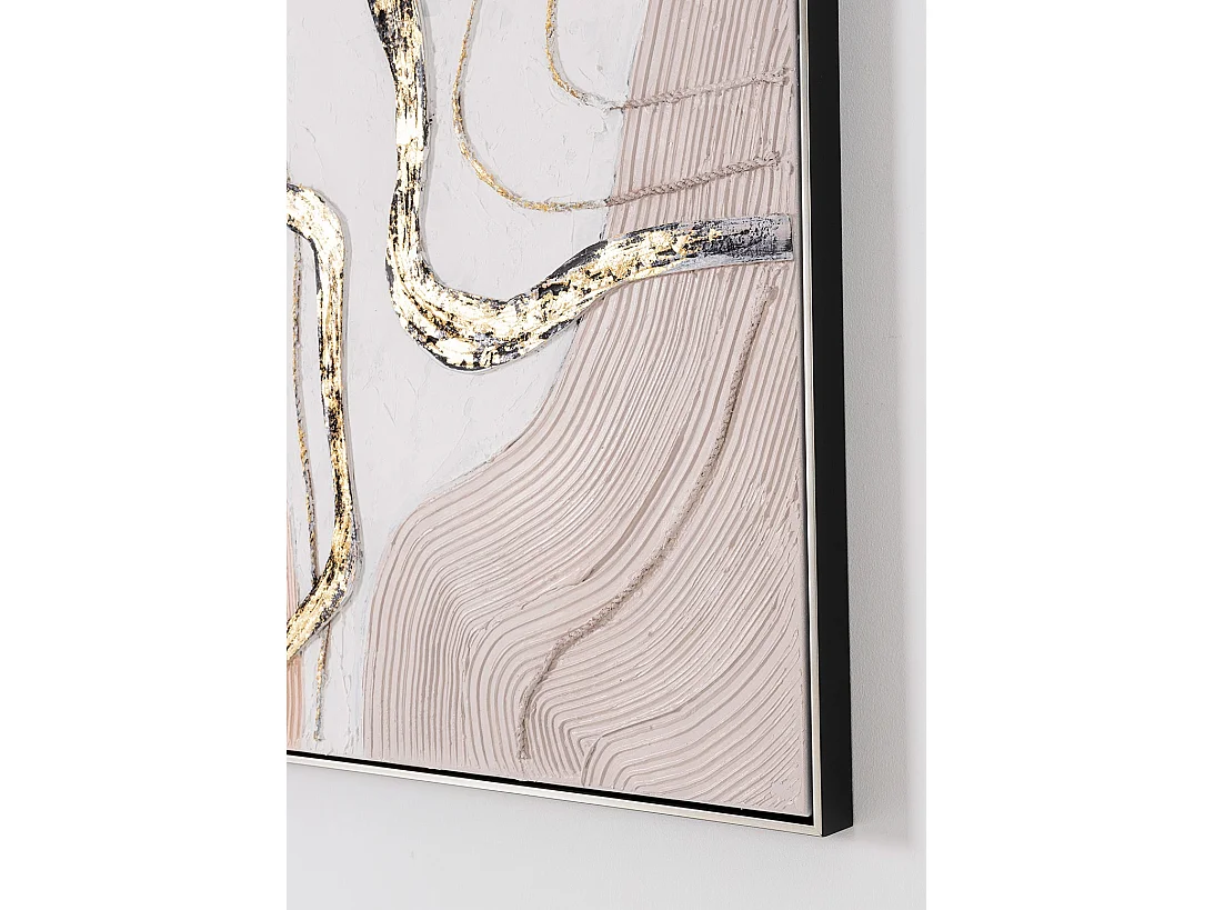 Tableau peinture à l'huile sur toile, peinte avec cadre en bois noir et argenté