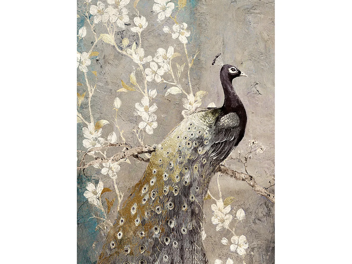 Ensemble de 2 tableaux, feuille imprimée aux motifs floraux oiseau avec cadre en bois