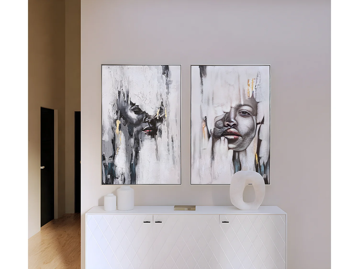 Tableau peinture à l'huile sur toile,peinte murale avec cadre en bois noir