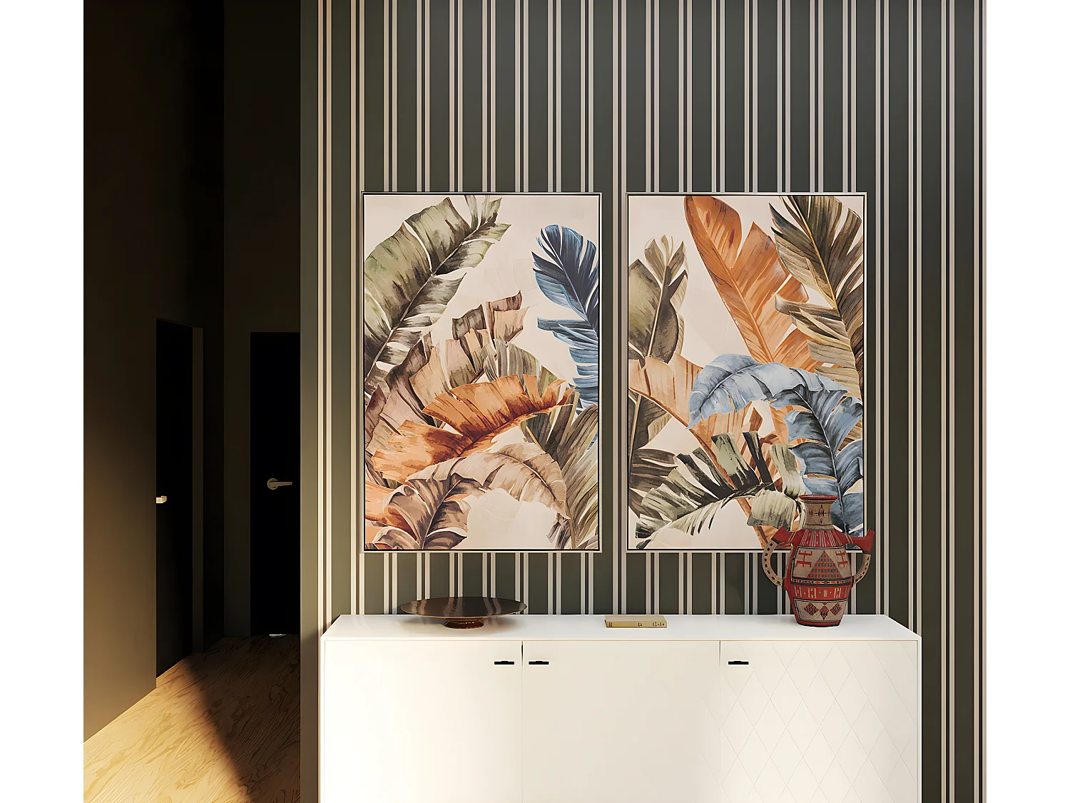 Tableau peinture à l'huile sur toile, peinte murale avec cadre en bois noir