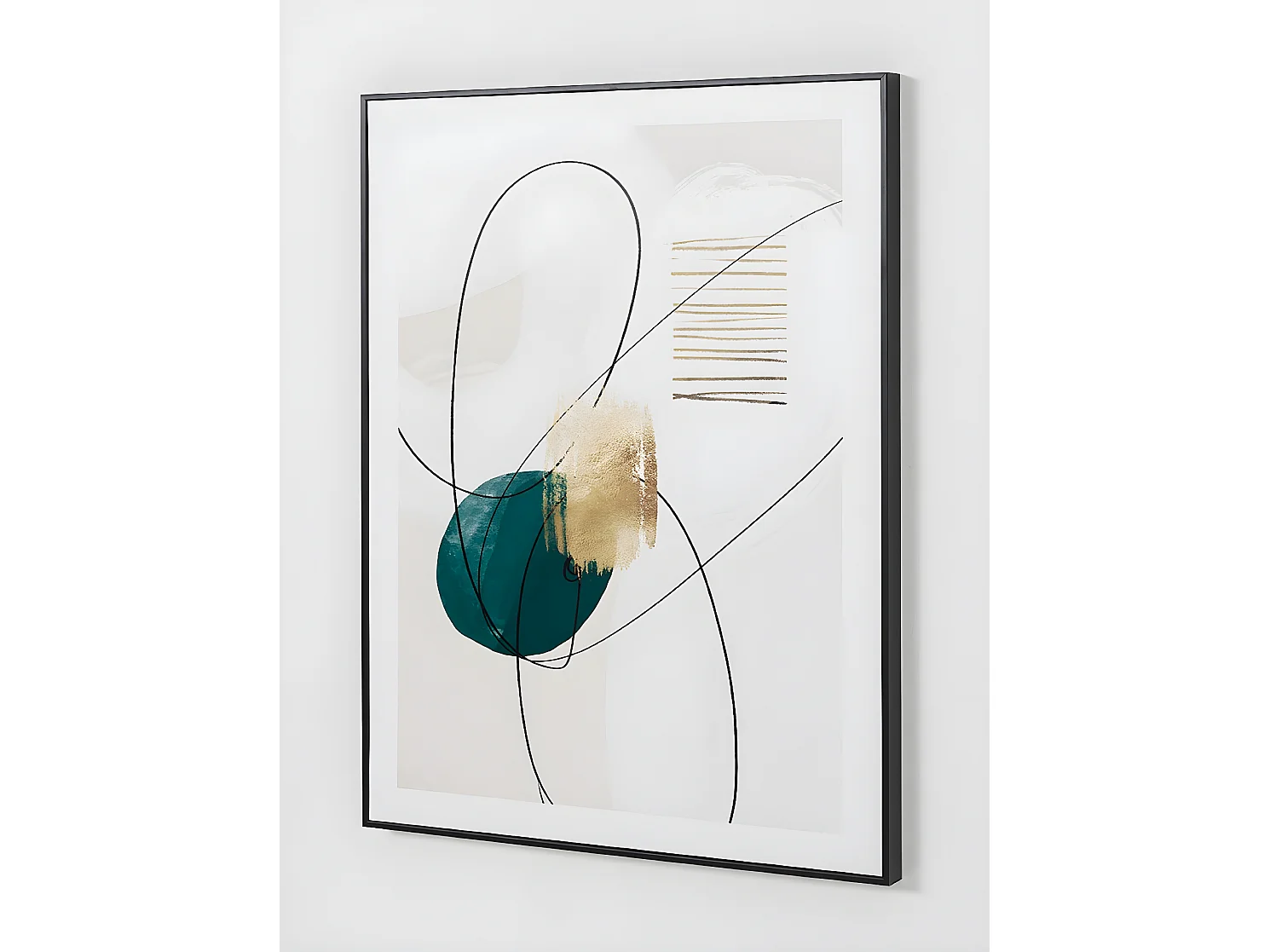 Ensemble de 2 tableaux imprimés forme verte avec un cadre en bois noir