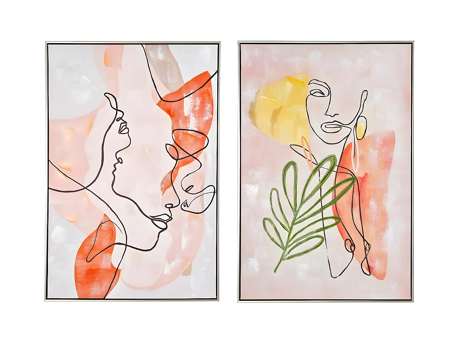 Ensemble de 2 tableaux peinture à l'huile sur toile, peinte avec cadre en bois noir