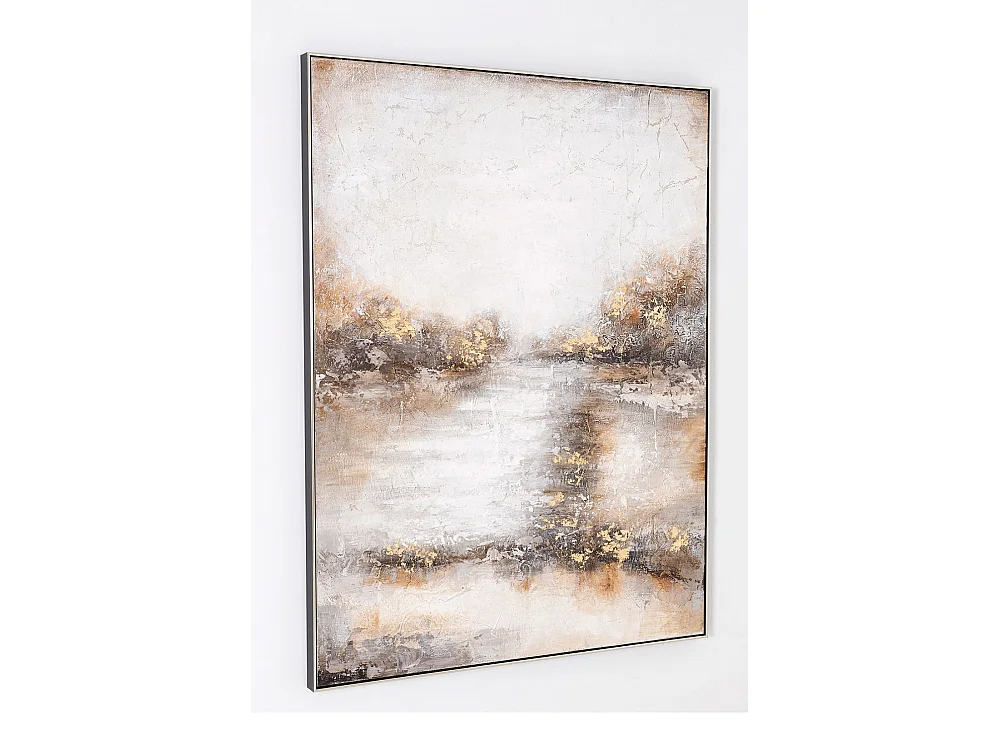 Tableau peinture à l'huile sur toile, peinte abstraite avec cadre en bois noir