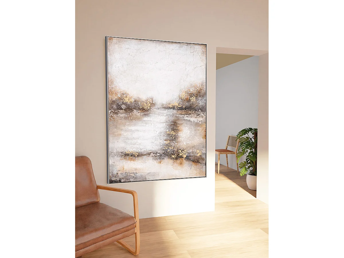 Tableau peinture à l'huile sur toile, peinte abstraite avec cadre en bois noir