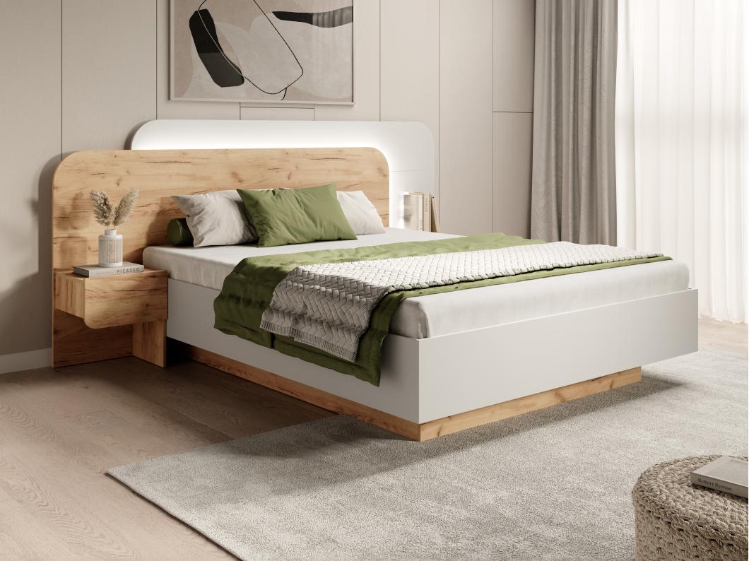 Letto con comodini 160 x 200 cm Con LED Naturale e Bianco - DESADO