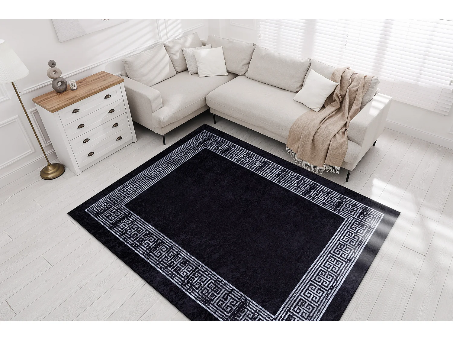 MIRO 51223.807 tapijt wasbaar marmer, grieks antislip - zwart / wit 200x290 cm