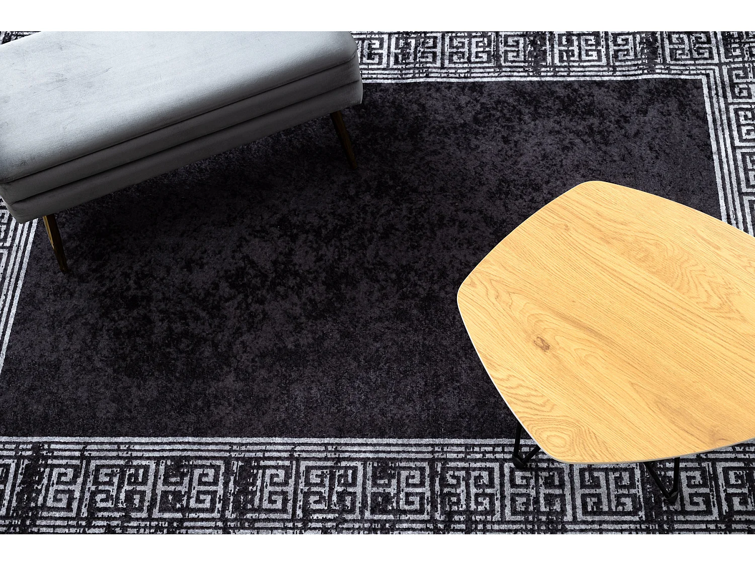 MIRO 51223.807 tapijt wasbaar marmer, grieks antislip - zwart / wit 200x290 cm