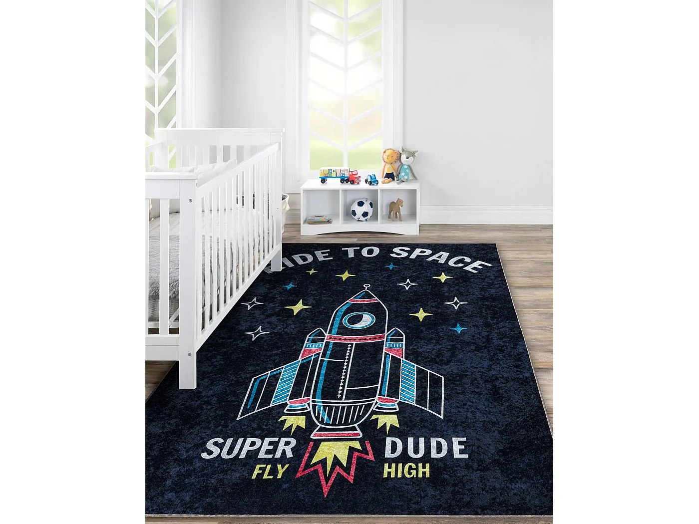 JUNIOR 52069.801 tapijt wasbaar Ruimte raket voor kinderen antislip -  140x190 cm
