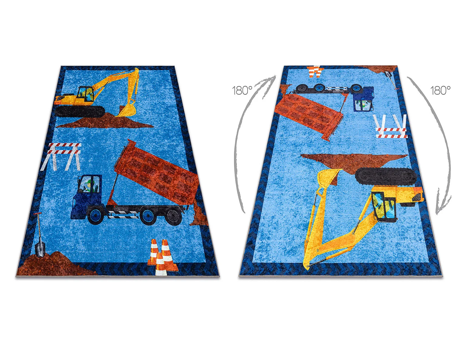 JUNIOR 51827.803 tapijt wasbaar Vrachtwagen, graafmachine voor kindere 160x220 cm