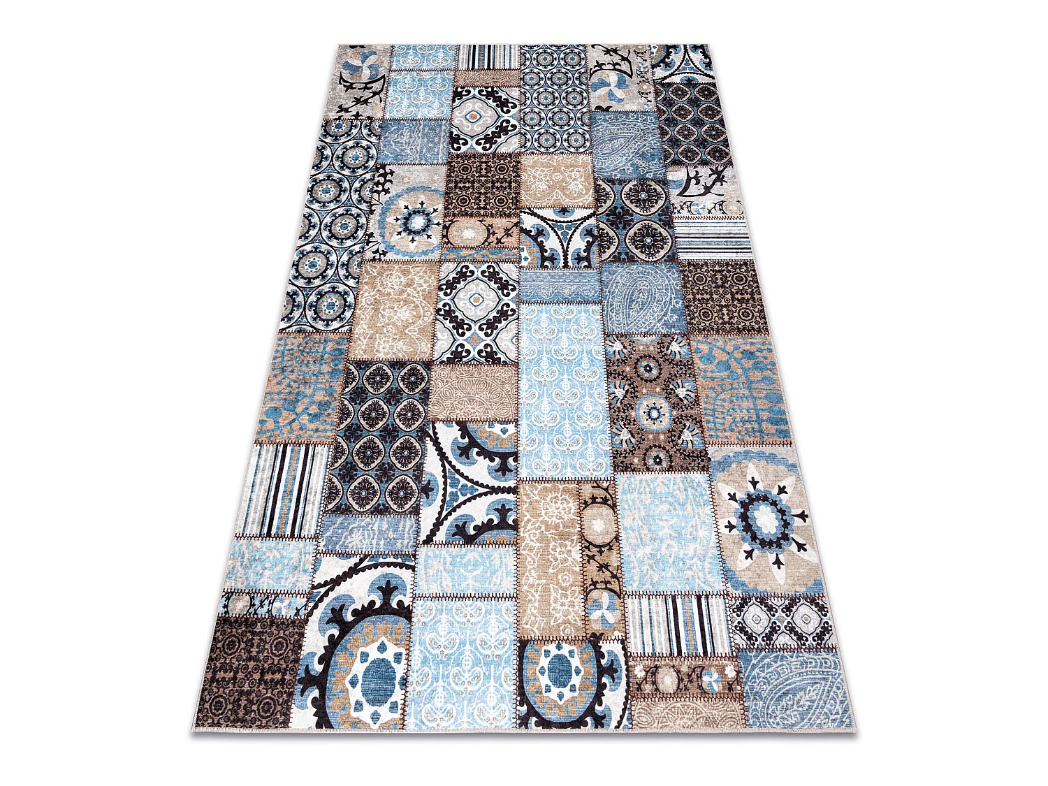 Tapis lavable MIRO 51913.802 Patchwork antidérapant - bleu / marron  200x290 cm