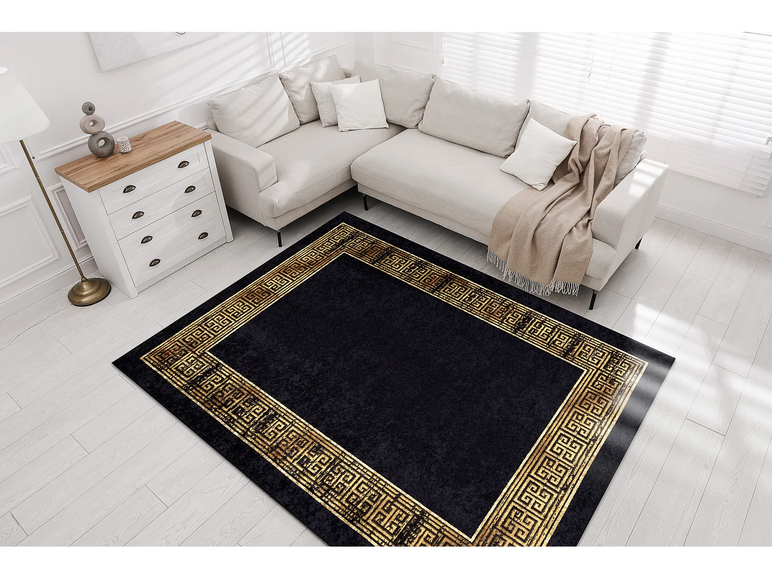 MIRO 51223.806 tapijt wasbaar Kader, grieks antislip - zwart / goud 160x220 cm