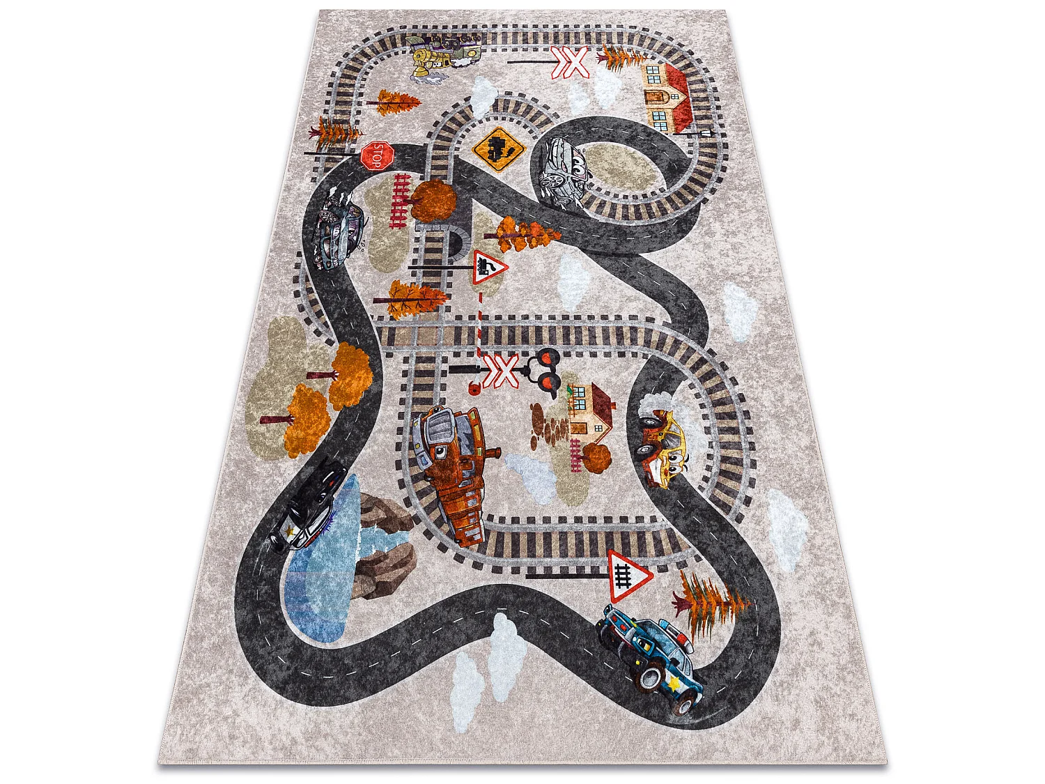 Tapis lavable JUNIOR 51986.803 Voies ferrées, locomotive pour les enf 80x150 cm